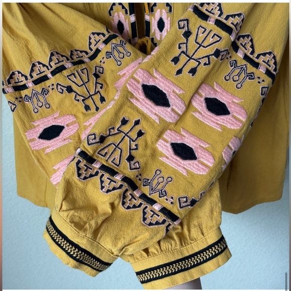 Anthropologie RD +Koko Plussize Embroidered Boho Puff Sleeve TieFront Jacket Top - Picture 2 of 10